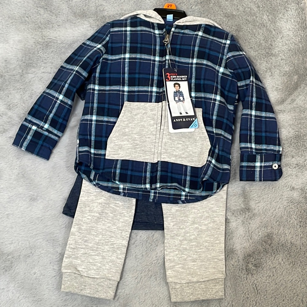 3 piece kids hooded flannel set